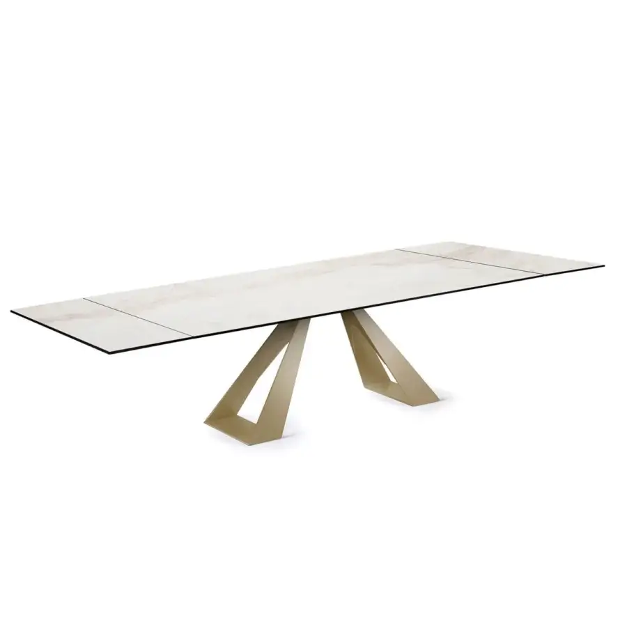 Exceptional Naos Diapason table with light beige ceramic and satin gold-finished metal base