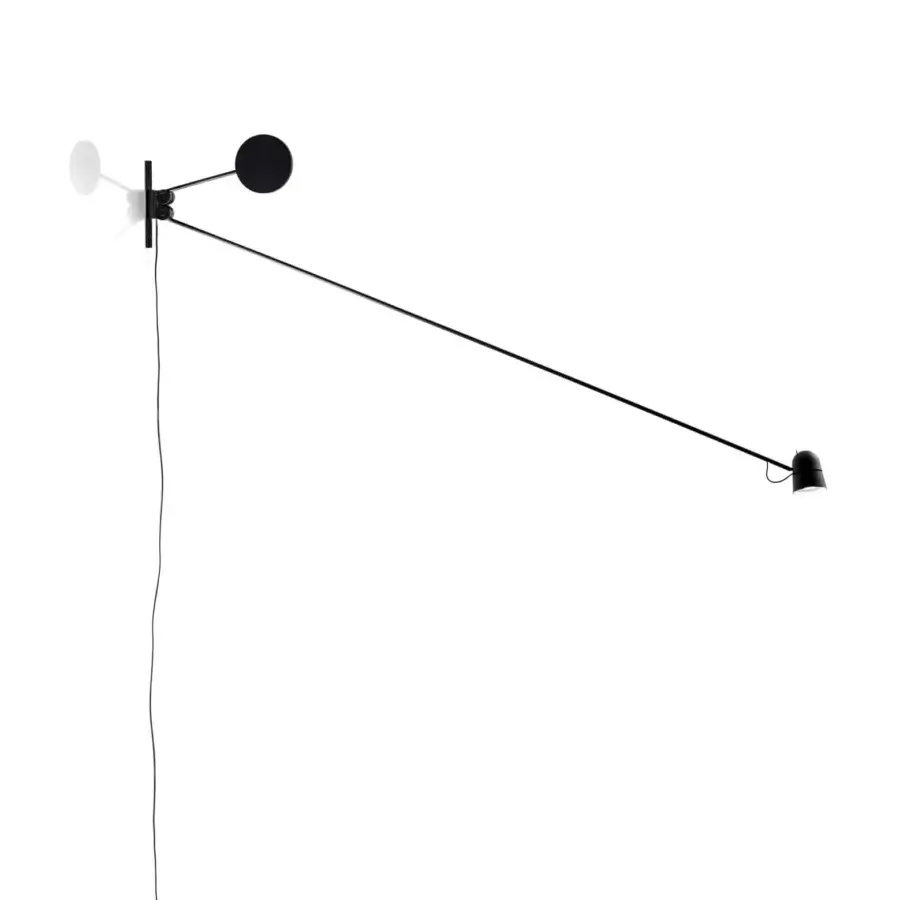 Elegant Luceplan Counterbalance wall lamp crafted in matte black painted steel with a sleek aluminum head