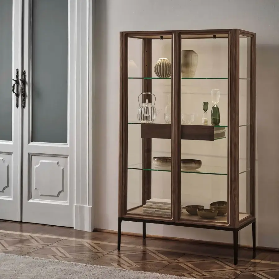 Exceptional Porada Atsuko cabinet crafted with Canaletto walnut and matte black metal, showcasing a satin finish