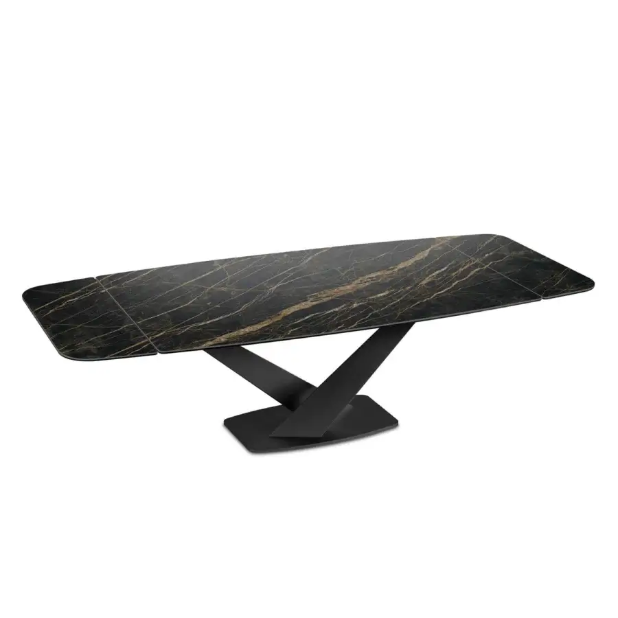 Lavish Naos Zeus extendable dining table with glossy ceramic and a matte painted metal base