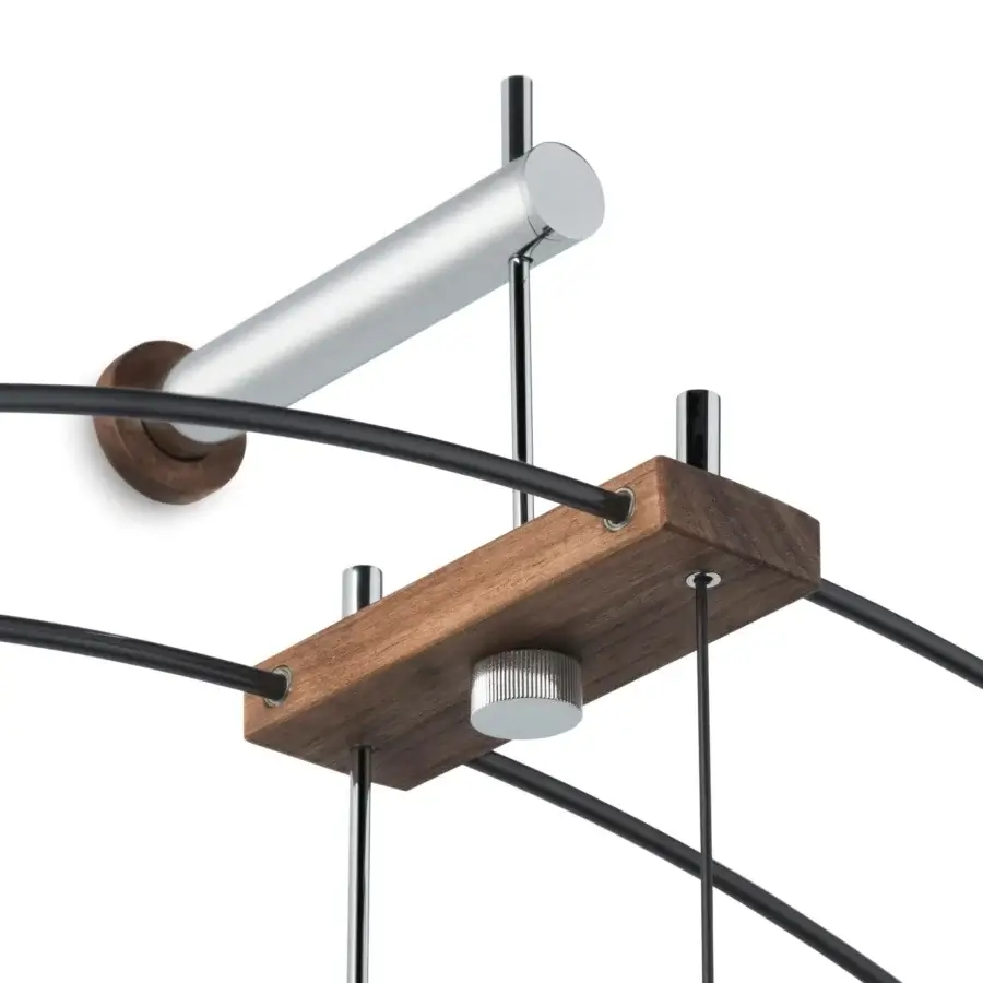 Exceptional Nomon Barcelona wall clock with a double ring in black fiberglass, warm walnut and polished metallic accents with a satin finish