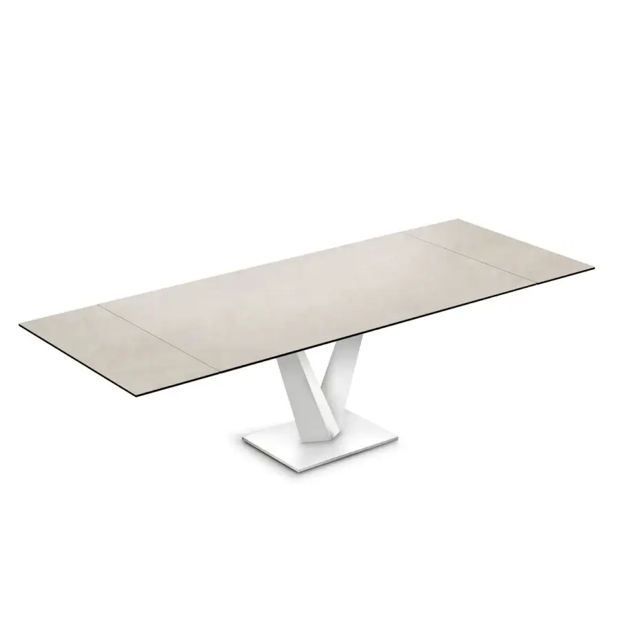 Exceptional Naos Minosse table with light gray ceramic top and sculptural white satin-finish metal base crafted in Italy