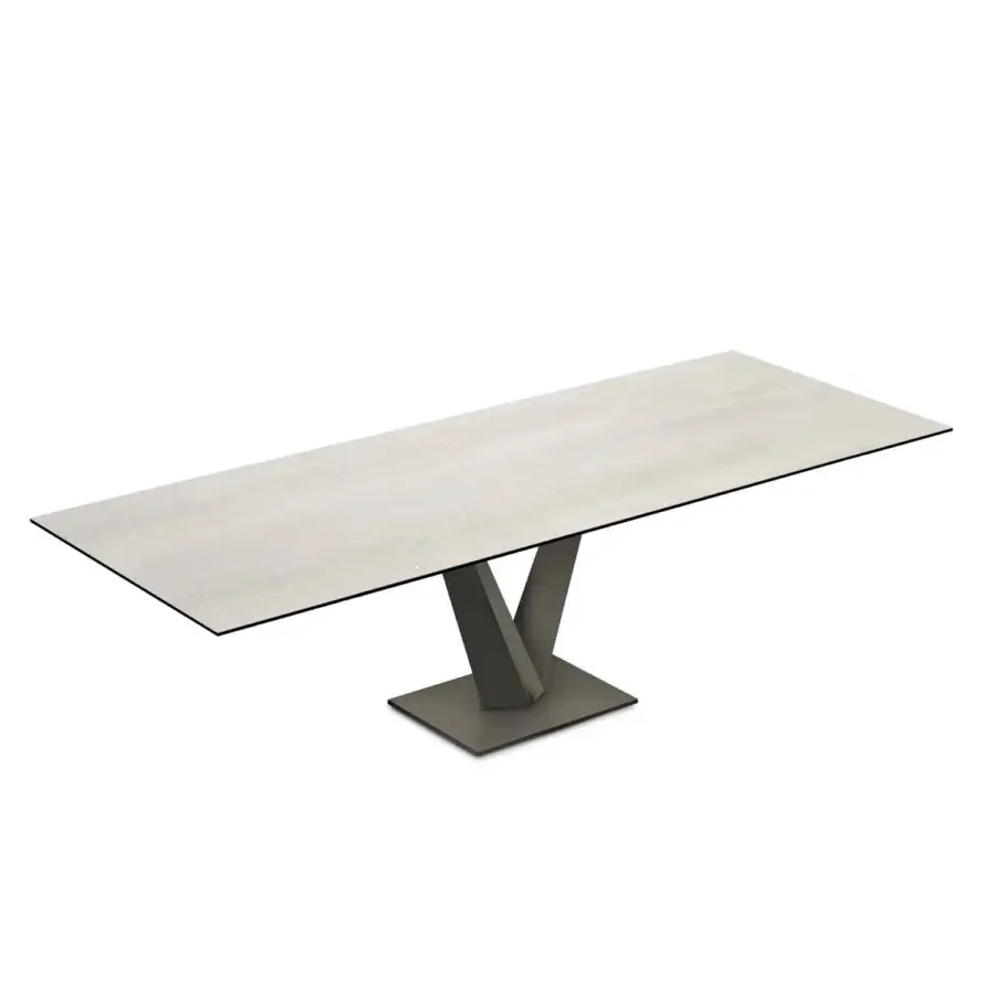 Superior Naos Minosse table with light gray ceramic top and sculptural painted metal base crafted in Italy