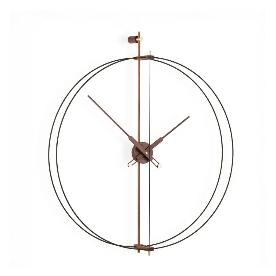 Distinguished Nomon Barcelona Premium wall clock with polished brass and dark-toned wood, crafted with a fiberglass bezel