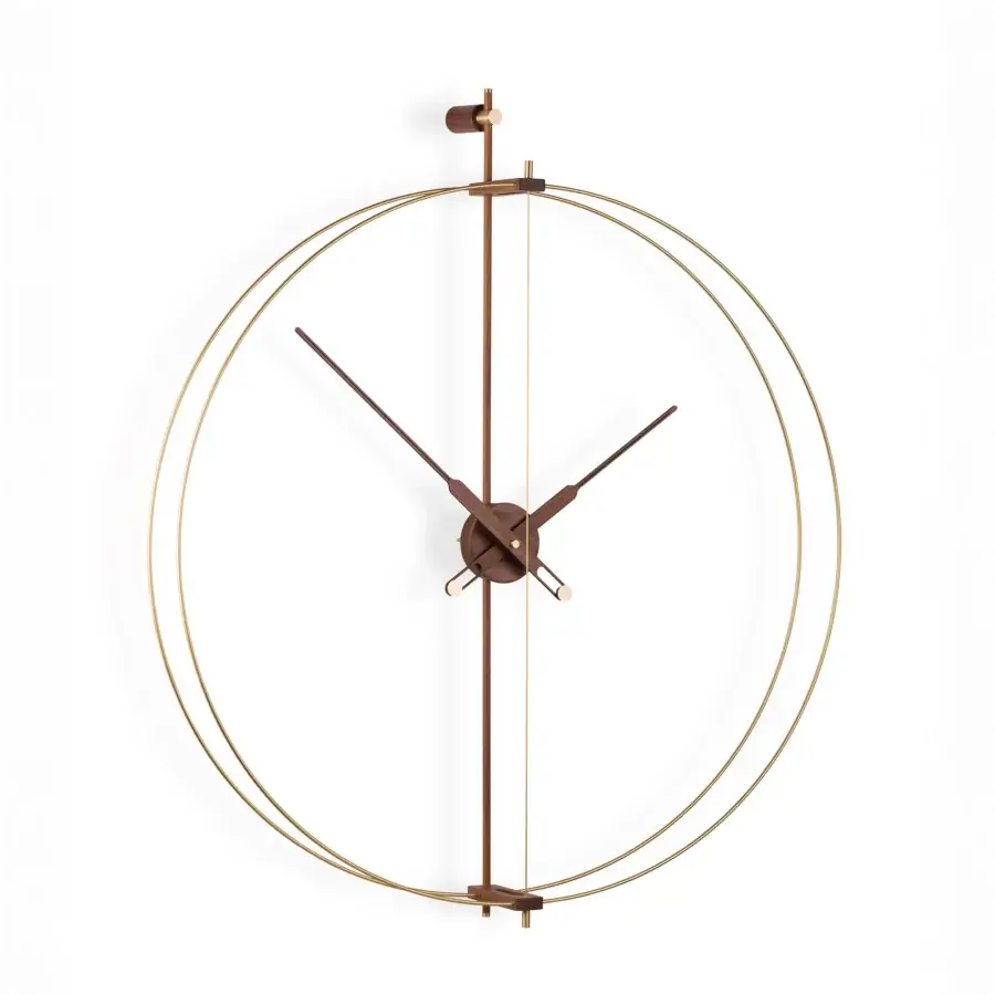 Superior Nomon Barcelona Premium wall clock crafted with polished brass and medium-brown wood face