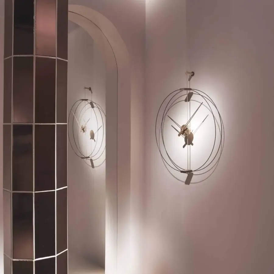 Exceptional Nomon Mini Barcelona wall clock crafted with black fiberglass, warm walnut, and dark gray metal details
