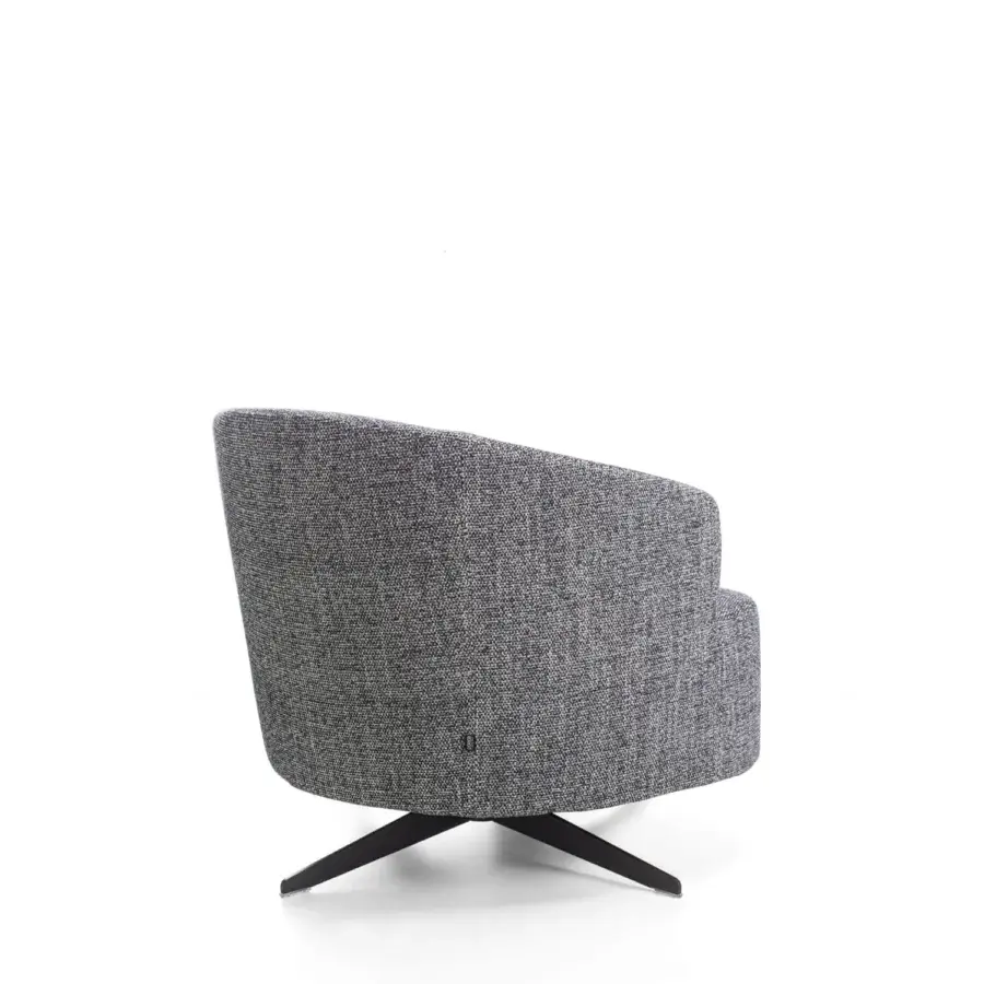 Captivating Porada Copine swiveling armchair with soft lines and a muted gray woven textile complemented by a dark wooden base