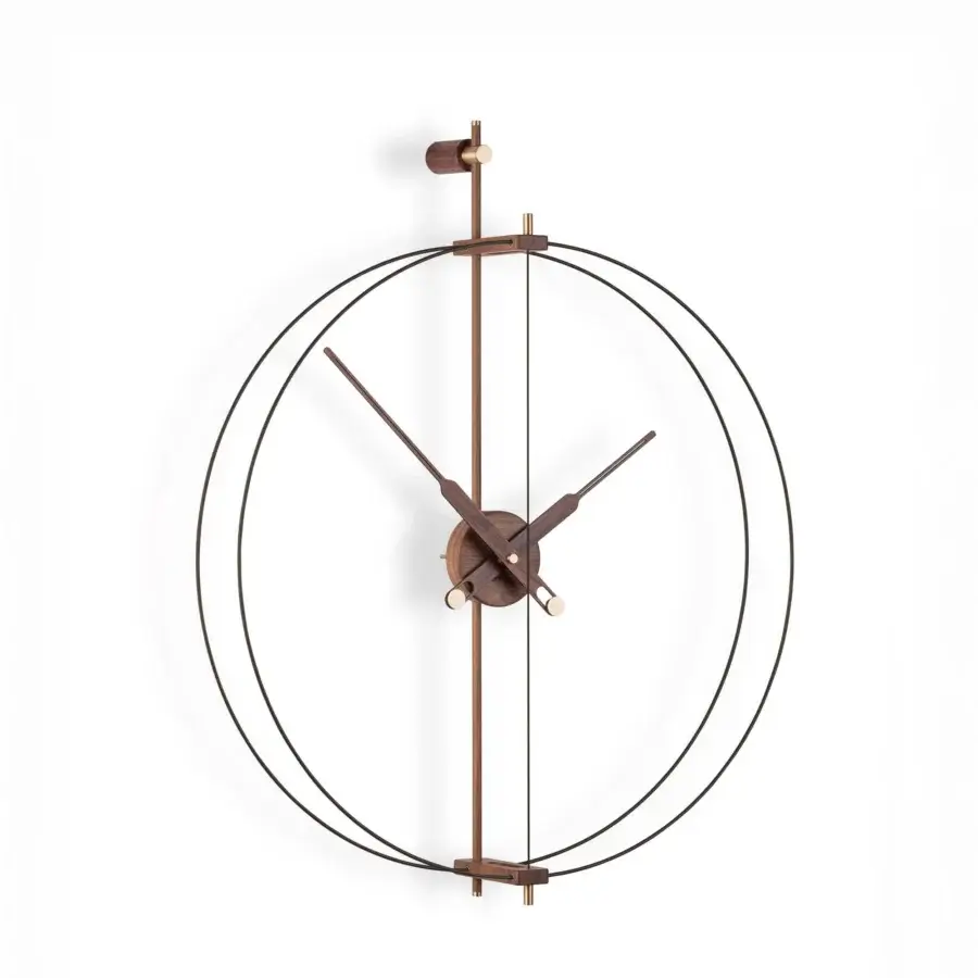 Exclusive Nomon Mini Barcelona Premium wall clock with double fiberglass, polished brass and warm wood center