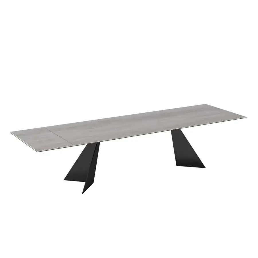 Superior Naos Ingents table crafted in cool gray stone with a matte finish and dark metal base