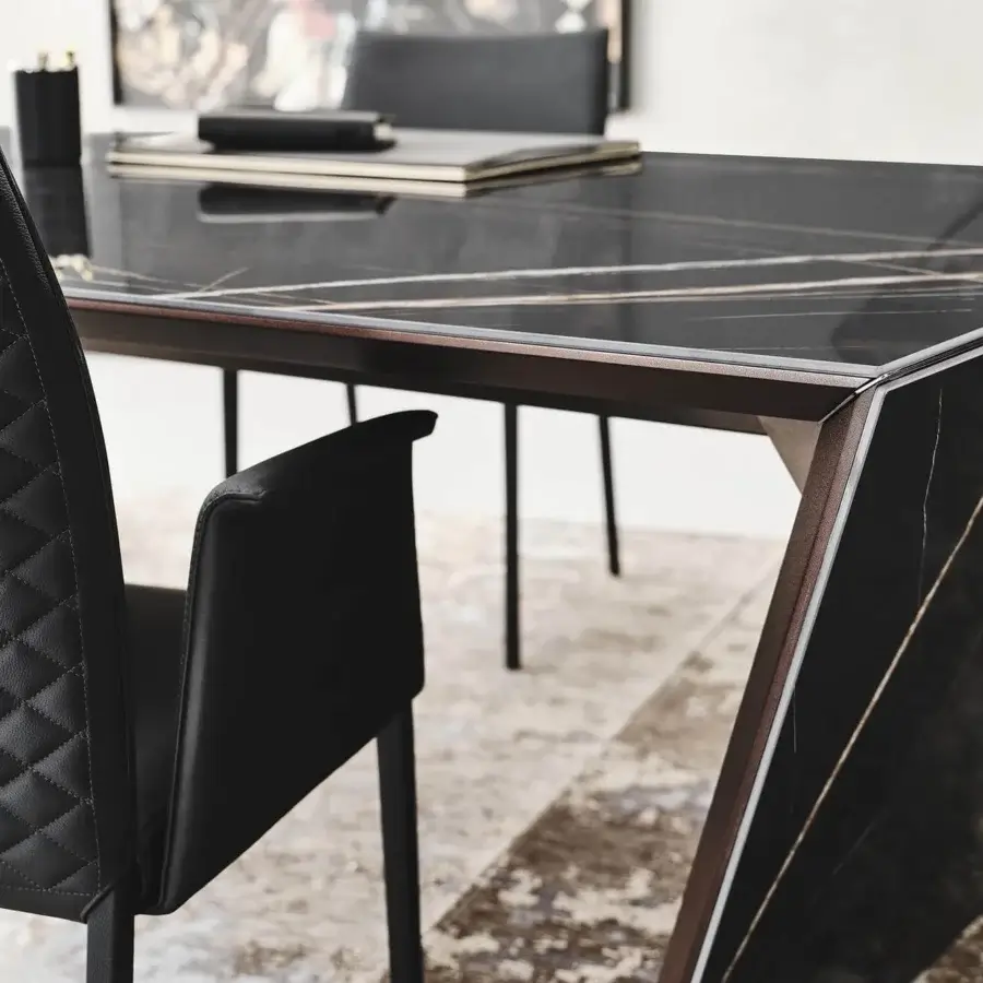 Architectural Cattelan Italia Nasdaq Keramik desk with marmi ceramic top and dark embossed lacquered steel leg
