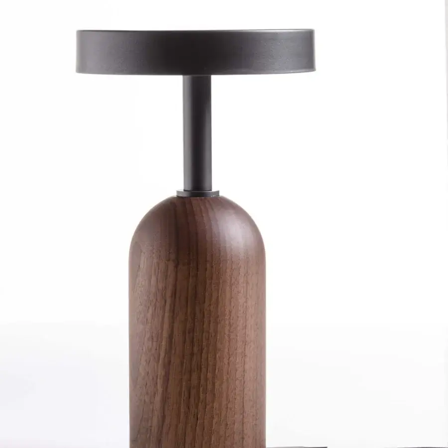 Distinguished Porada Ekero Fix table lamp in Canaletto walnut with a pewter-grey metal stem and satin finish