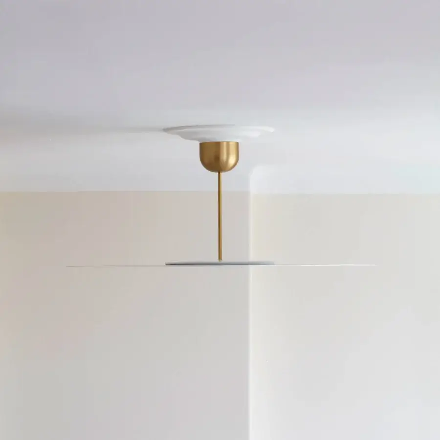 Superior Luceplan Millimetro suspension lamp with dark gray mirror-finish and refined gold-toned metal stem crafted in satin finish