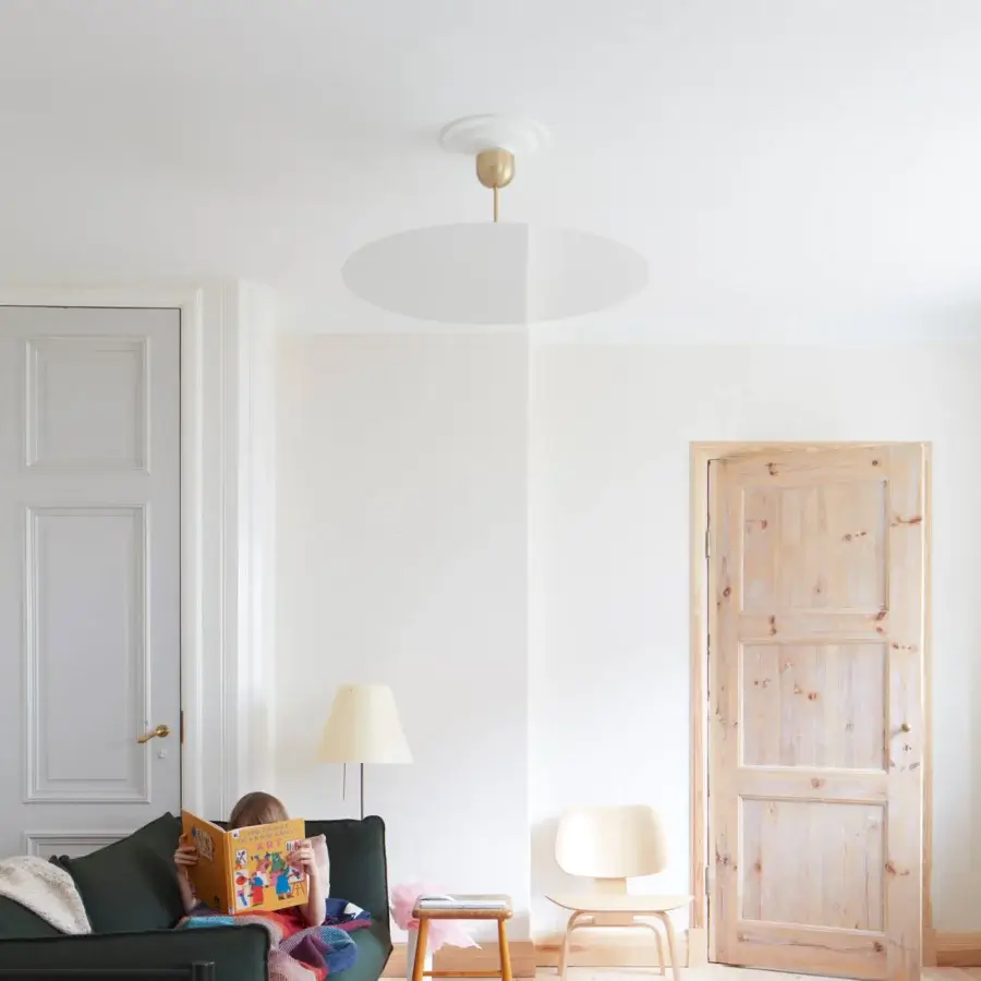 Superior Luceplan Millimetro suspension lamp in white with a mirror finish and concealed light source