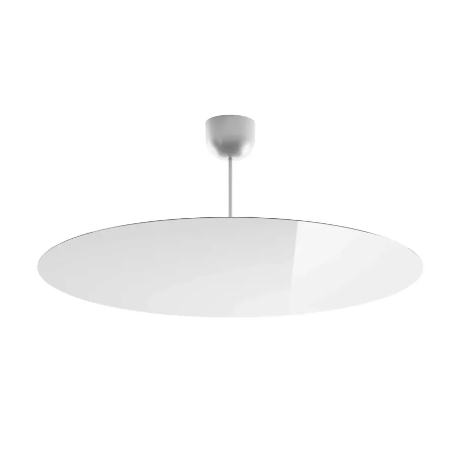 Distinguished Luceplan Millimetro suspension lamp with a smooth white surface and glossy mirror finish