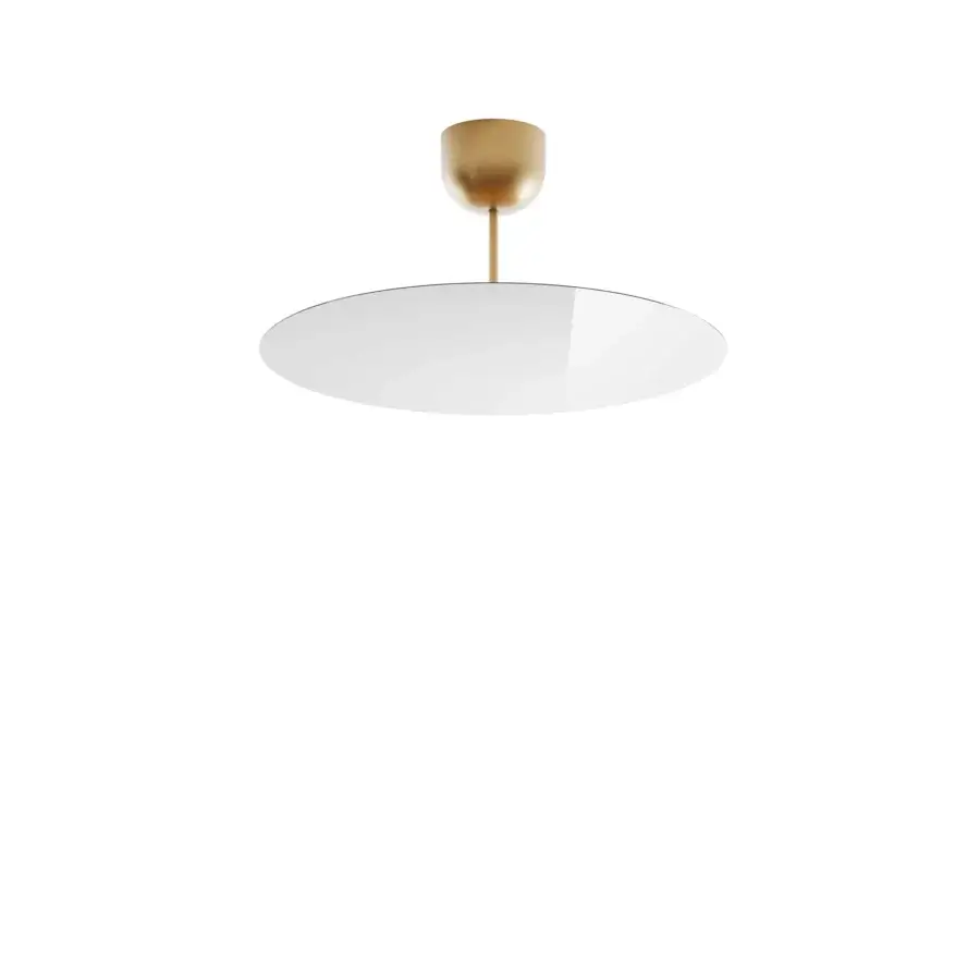 Superior Luceplan Millimetro suspension lamp with a mirror finish and refined golden metal stem crafted in minimalist design
