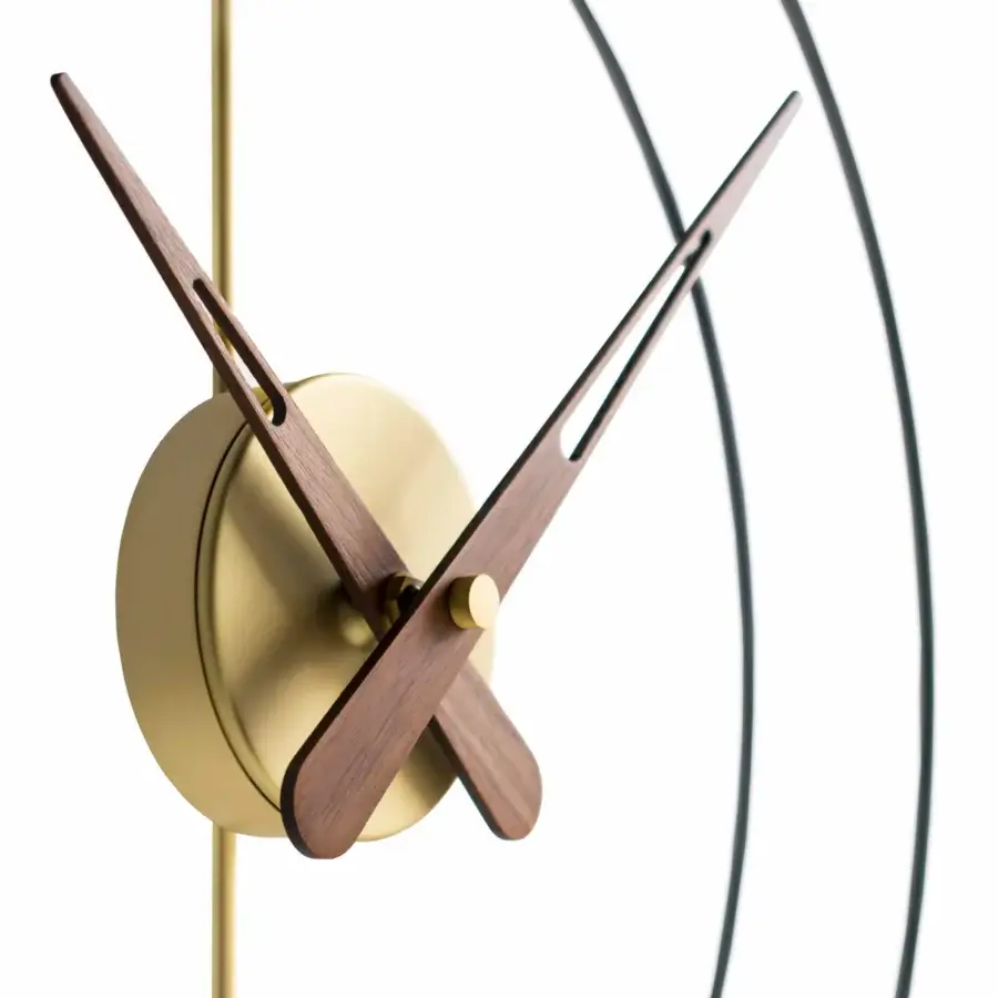 Distinguished Nomon Micro Barcelona wall clock with black fiberglass framing walnut elements and satin metal details