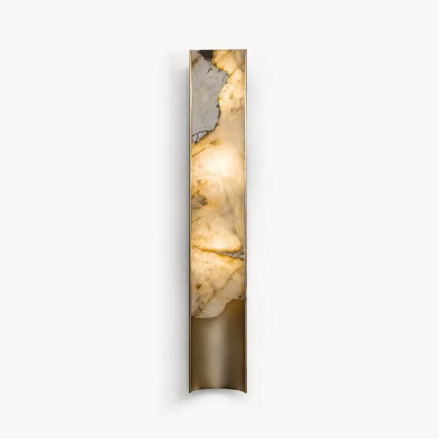 Distinguished Visionnaire Polaris wall lamp with contoured aluminum, creamy beige marble, and satin finish