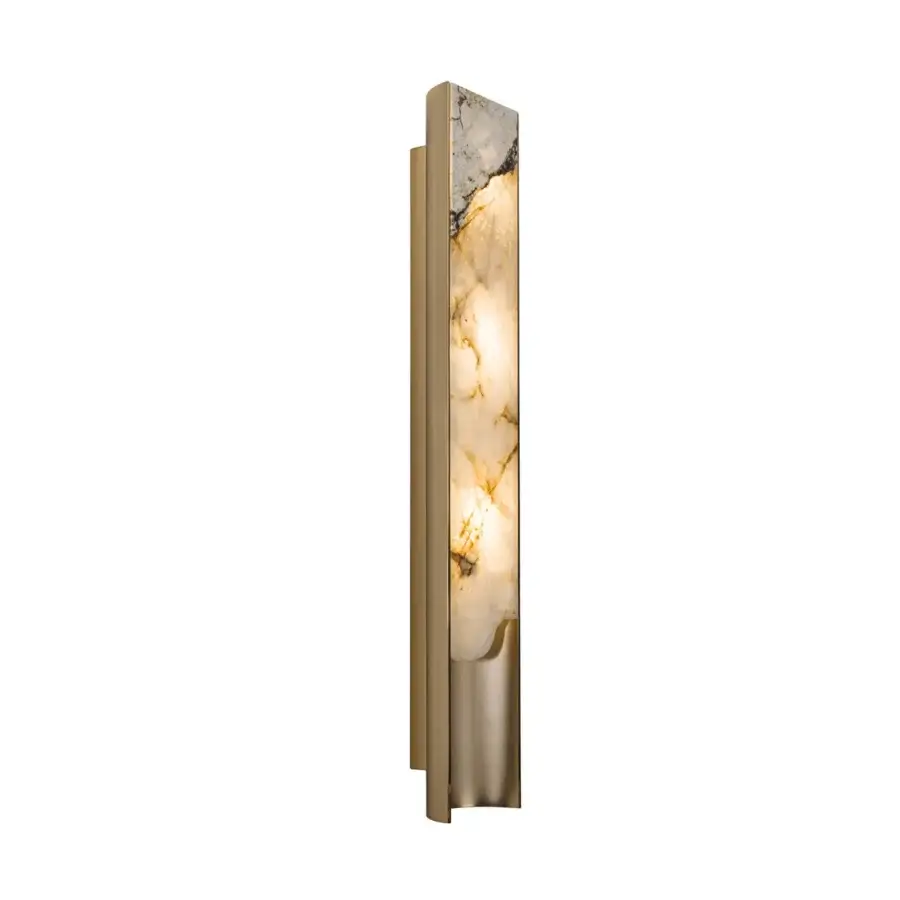 Elegant Visionnaire Polaris wall lamp with contoured aluminum, backlit marble, and glossy satin finish