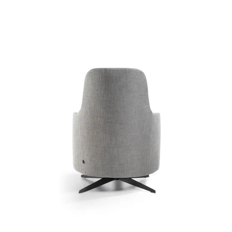 Exceptional Porada Copine Bergere armchair in light gray textile upholstery with a dark metal star-shaped base crafted in Italy