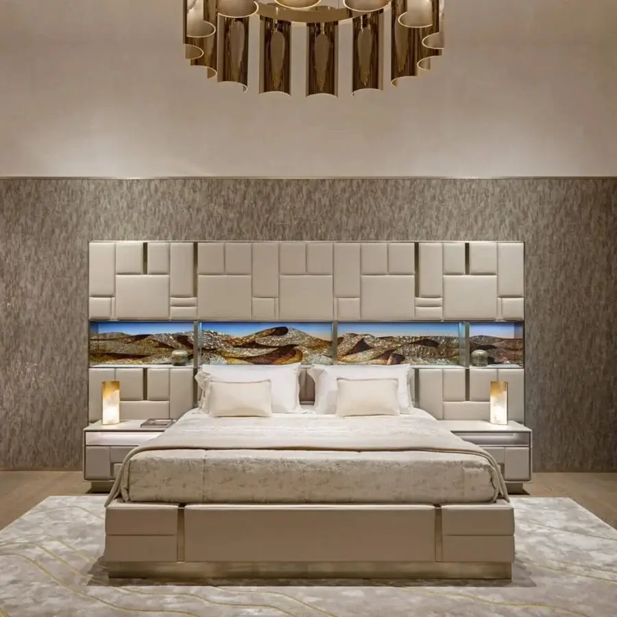 Distinguished Visionnaire Polaris lamp crafted in polished aluminum with satin finish and backlit marble diffuser
