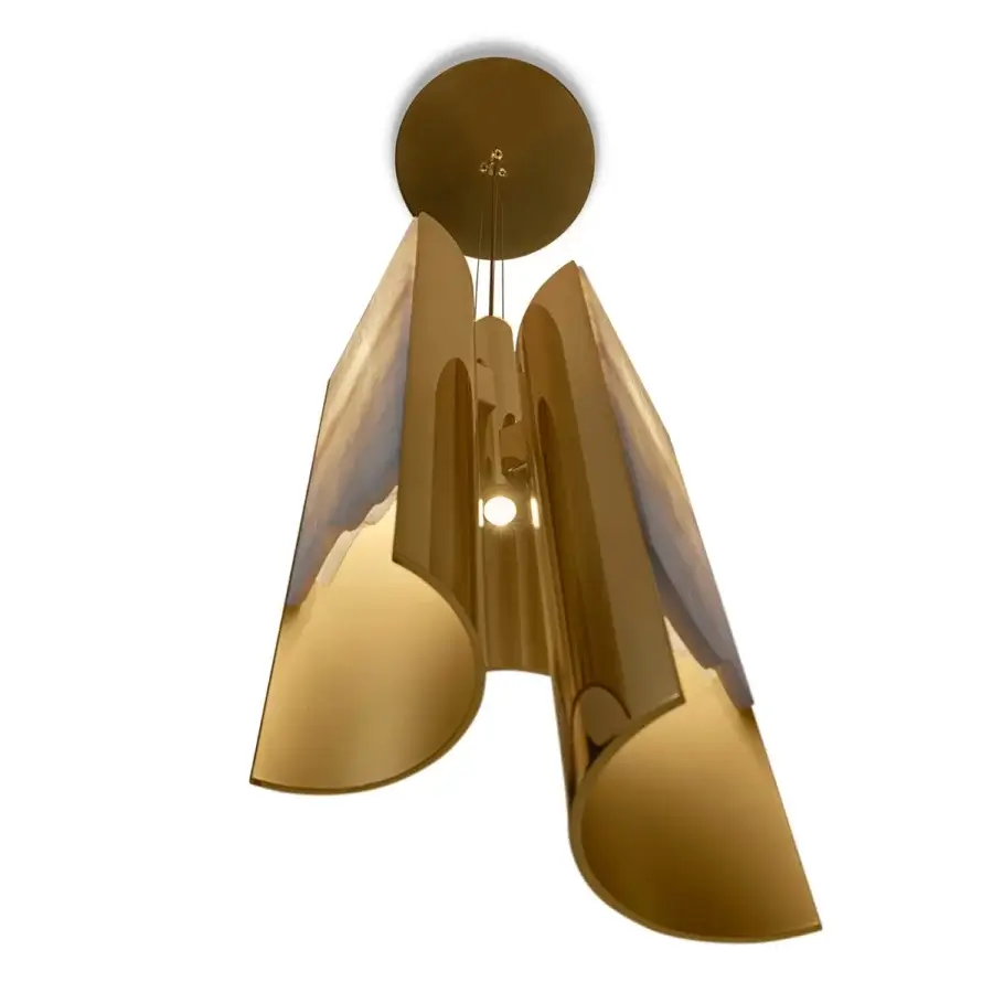 Captivating Visionnaire Polaris lamp crafted in polished and satin aluminum with backlit marble diffusers