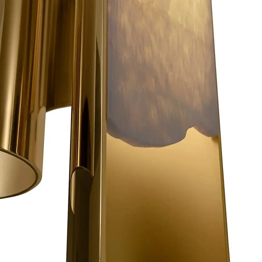 Superior Visionnaire Polaris lamp crafted in polished aluminum with satin finish and natural marble diffusers