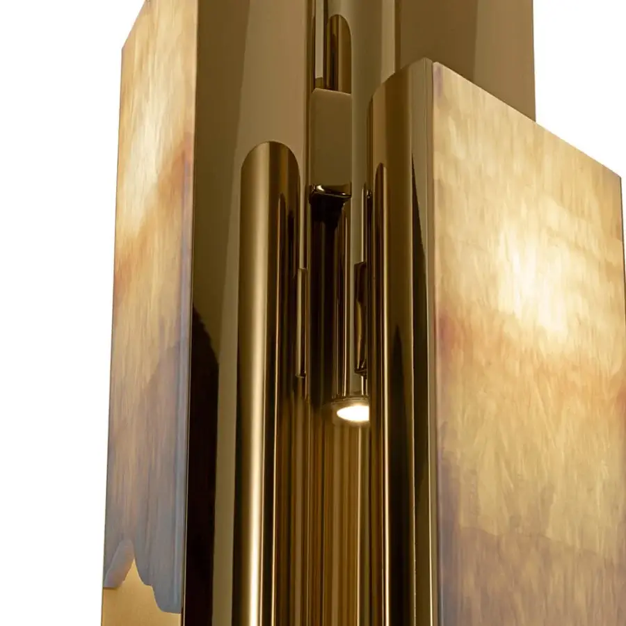 Distinguished Visionnaire Polaris lamp crafted in polished aluminum with satin finish and stunning marble diffusers