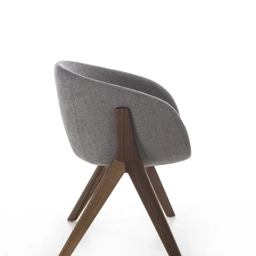 Captivating Porada Lambda armchair with textured medium gray textile upholstery and satin canaletta walnut frame