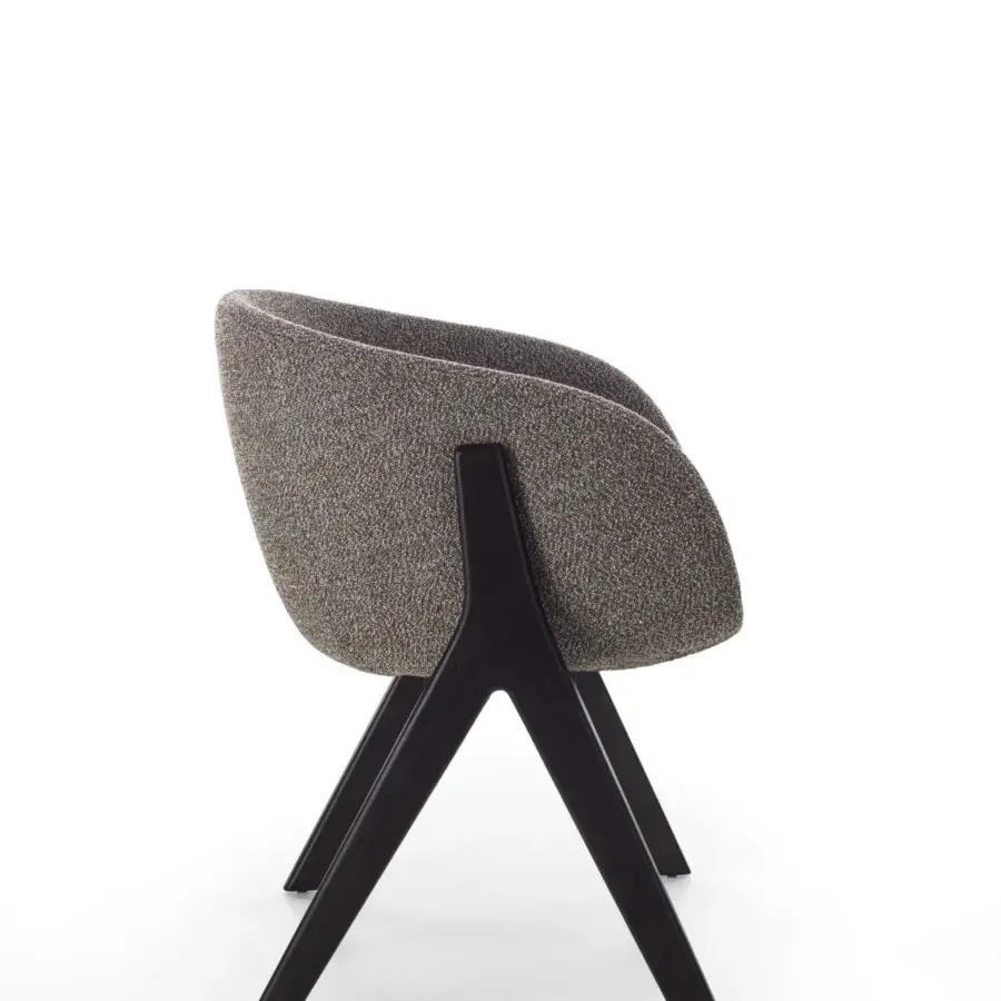 Lavish Porada Lambda armchair with solid canaletta walnut frame and textured gray-brown upholstery crafted in Italy