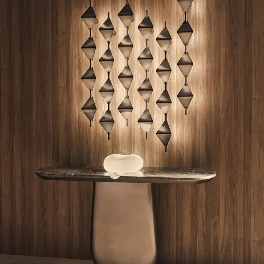 Distinguished Visionnaire Sputnik wall lamp crafted in tubular steel with cold-formed rhomboid shades and polished dark bronze finish