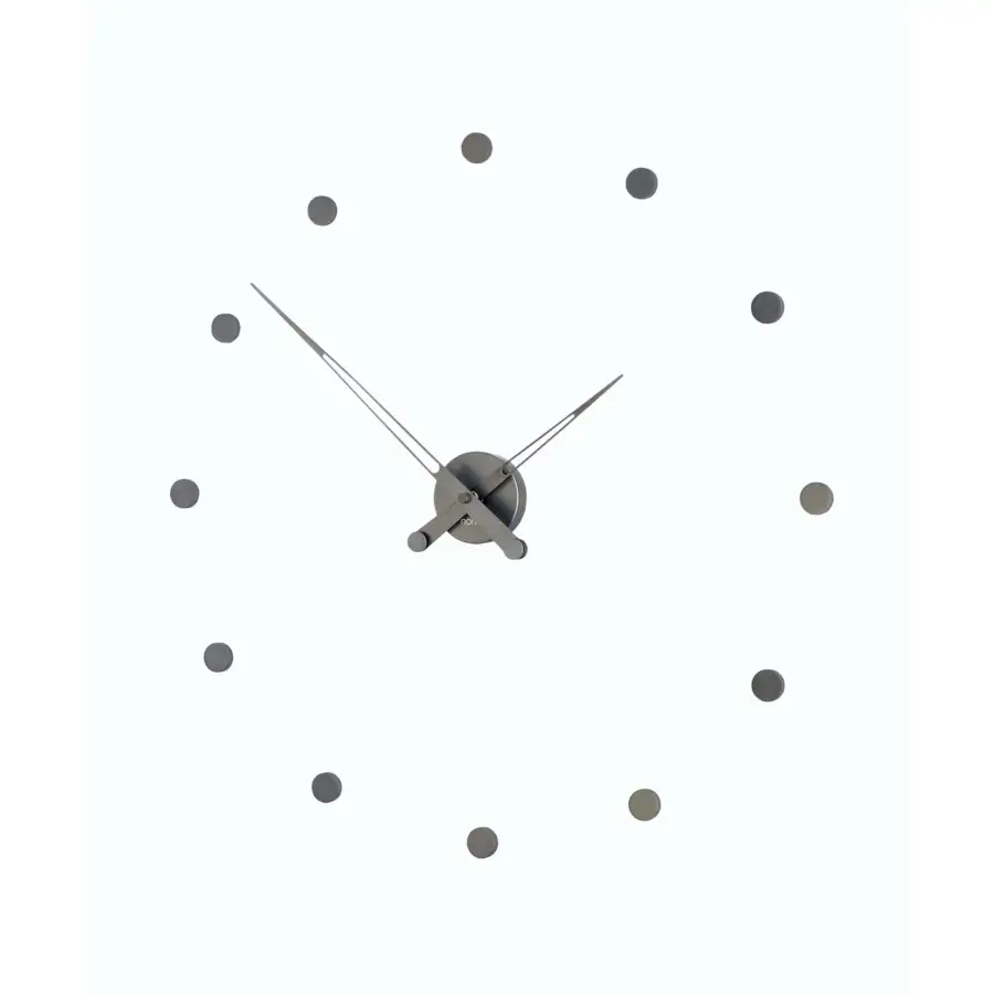 Elegant Nomon Rodón wall clock with a white face and dark gray circular hour markers crafted in slender metallic hands
