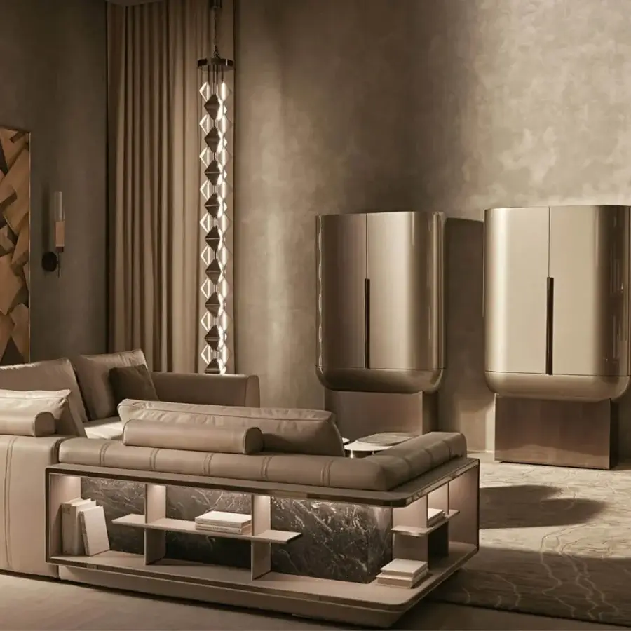 Distinguished Visionnaire Sputnik chandelier with tubular steel and glossy rhomboidal diffusers in muted gold satin finish