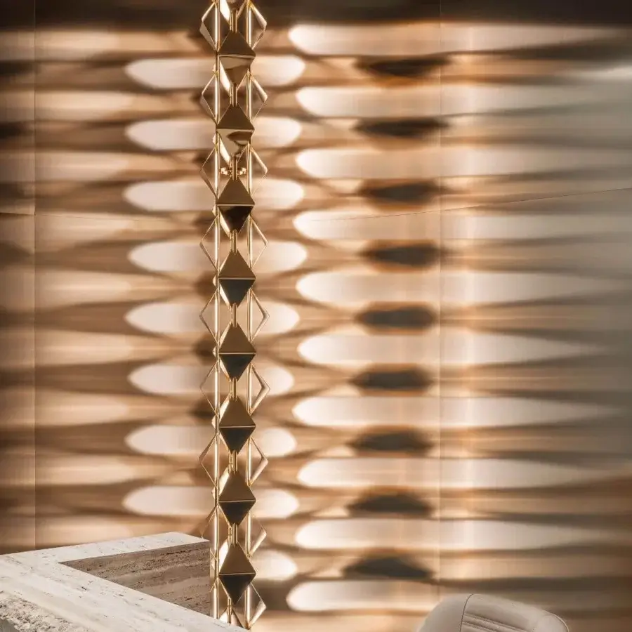 Captivating Visionnaire Sputnik chandelier with tubular steel and glossy gold-tone cold-deformed rhomboidal diffusers