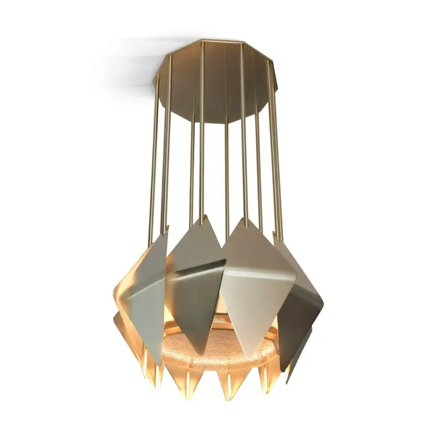 Superior Visionnaire Sputnik chandelier with tubular steel rods and artisanal cast glass diffusers in satin gold finish