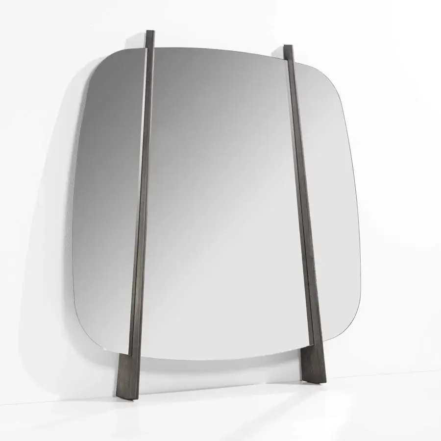 Captivating Porada Gong mirror crafted in shaped ash wood with a dark muted brown textured matte finish