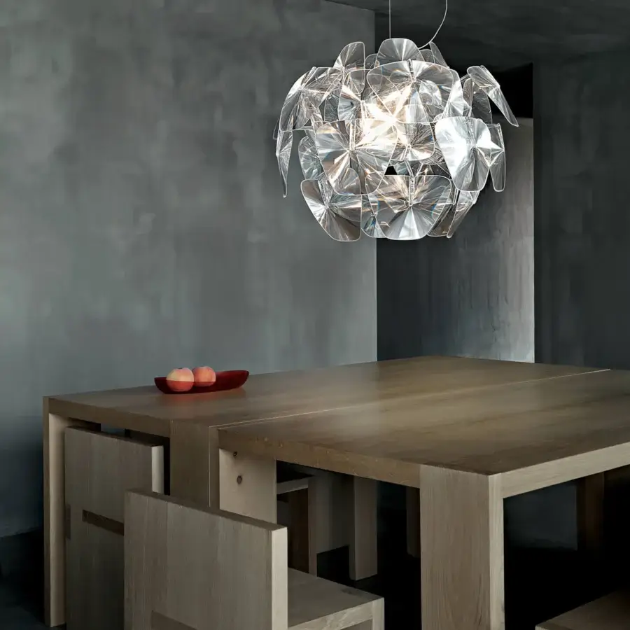 Luxury Luceplan Hope suspension lamp with delicate petal-like methacrylate Fresnel lenses and a glossy finish