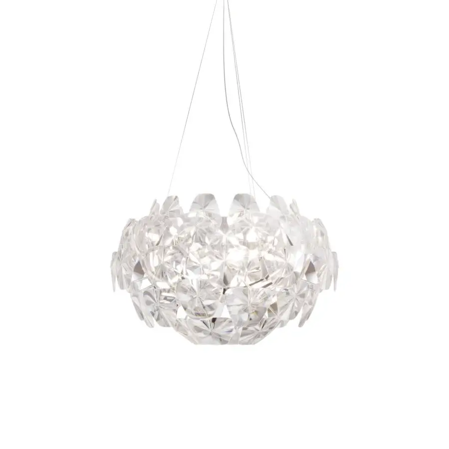 Superior Luceplan Hope suspension lamp with numerous clear methacrylate Fresnel lenses and glossy finish