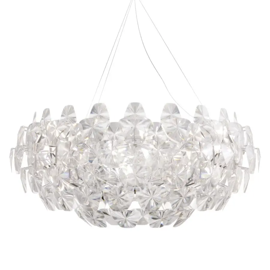 Exclusive Luceplan Hope suspension lamp with a modular construction of clear methacrylate Fresnel lenses and glossy finish