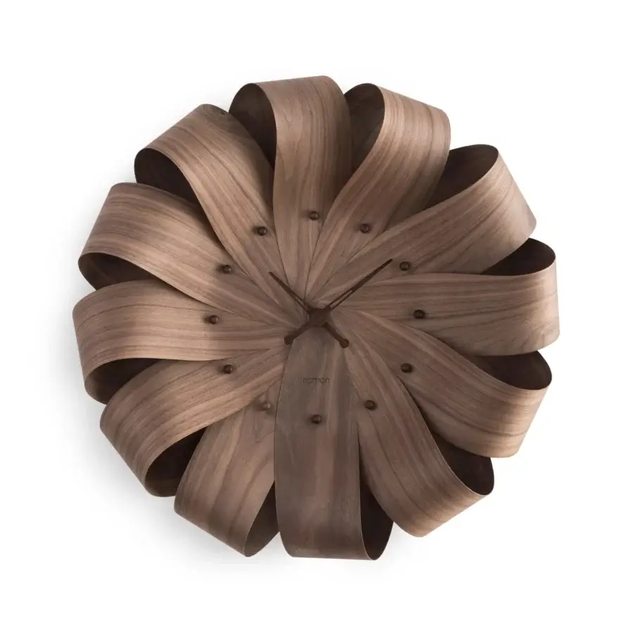 Superior Nomon Brisa Wall Clock crafted in natural oak showcasing curved sheets with a satin finish