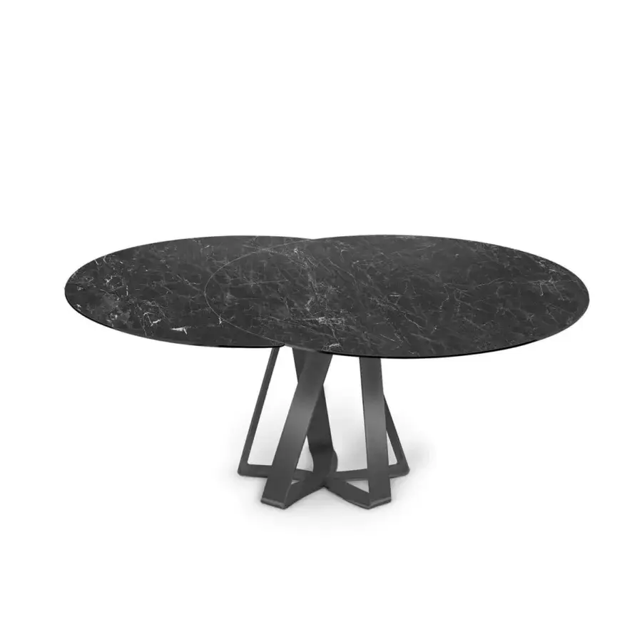 Exceptional Naos turning table with a black ceramic tabletop and white veining, supported by a matte black lacquered steel base