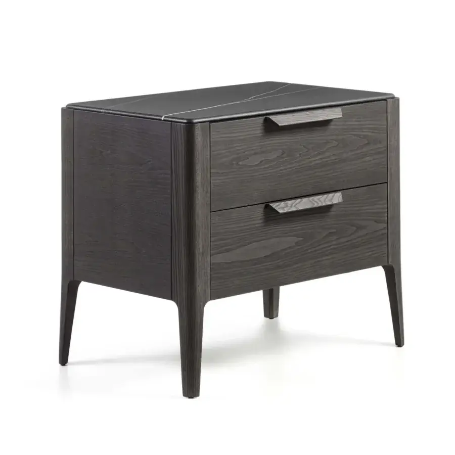 Distinguished Porada Ziggy Night XL nightstand crafted in canaletta walnut with dark marble and matte dark gray finish