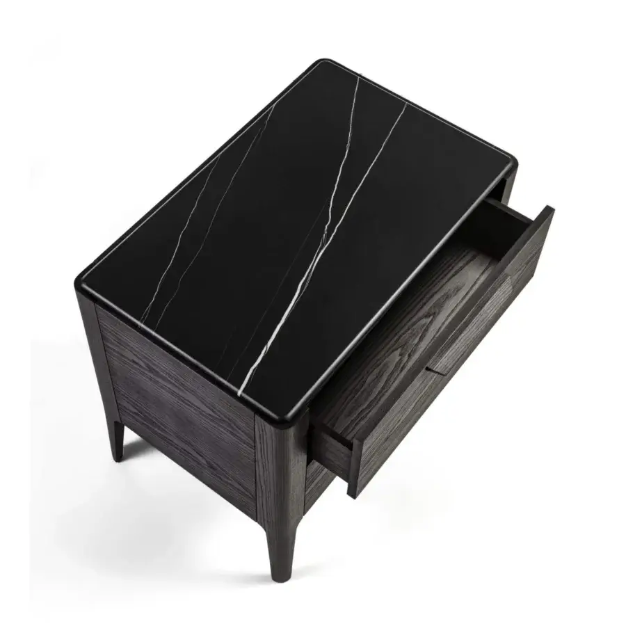 Exceptional Porada Ziggy Night XL nightstand built in canaletta walnut with a matte textured finish and marble top