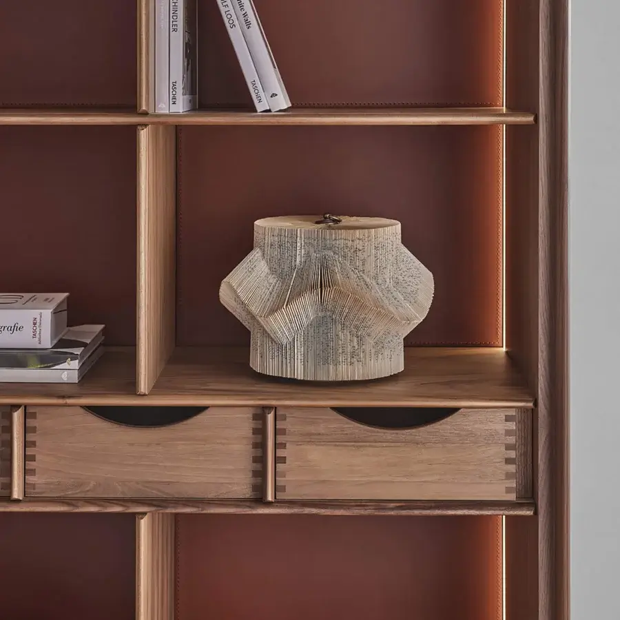 Distinguished Matics cabinet with reddish-brown solid wood and vertically ribbed upper section in a matte finish