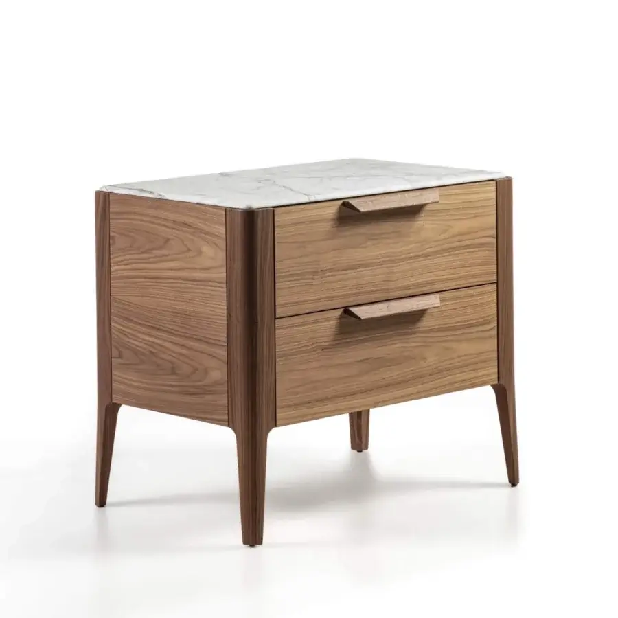 Distinctive Porada Ziggy Night XL nightstand crafted in canaletta walnut with a satin finish and striking marble top