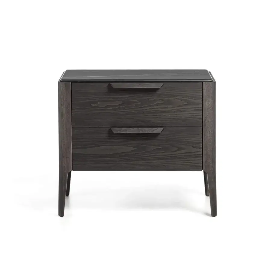 Distinctive Porada Ziggy Night XL nightstand built in canaletta walnut with frosted glass and matte finish