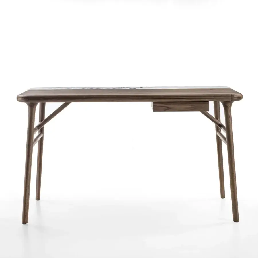 Exceptional Porada Aksel desk in solid Canaletto walnut with a satin finish and integrated drawer