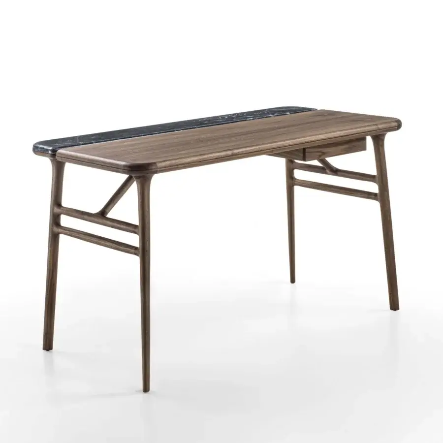 Exceptional Porada Aksel desk built in solid Canaletto walnut with a marble insert and satin finish
