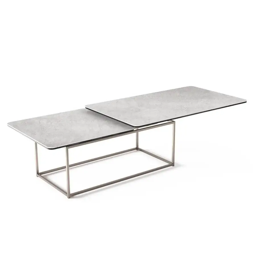 Exceptional Naos Amerigo coffee table built with a mottled grey ceramic top and light grey painted steel base