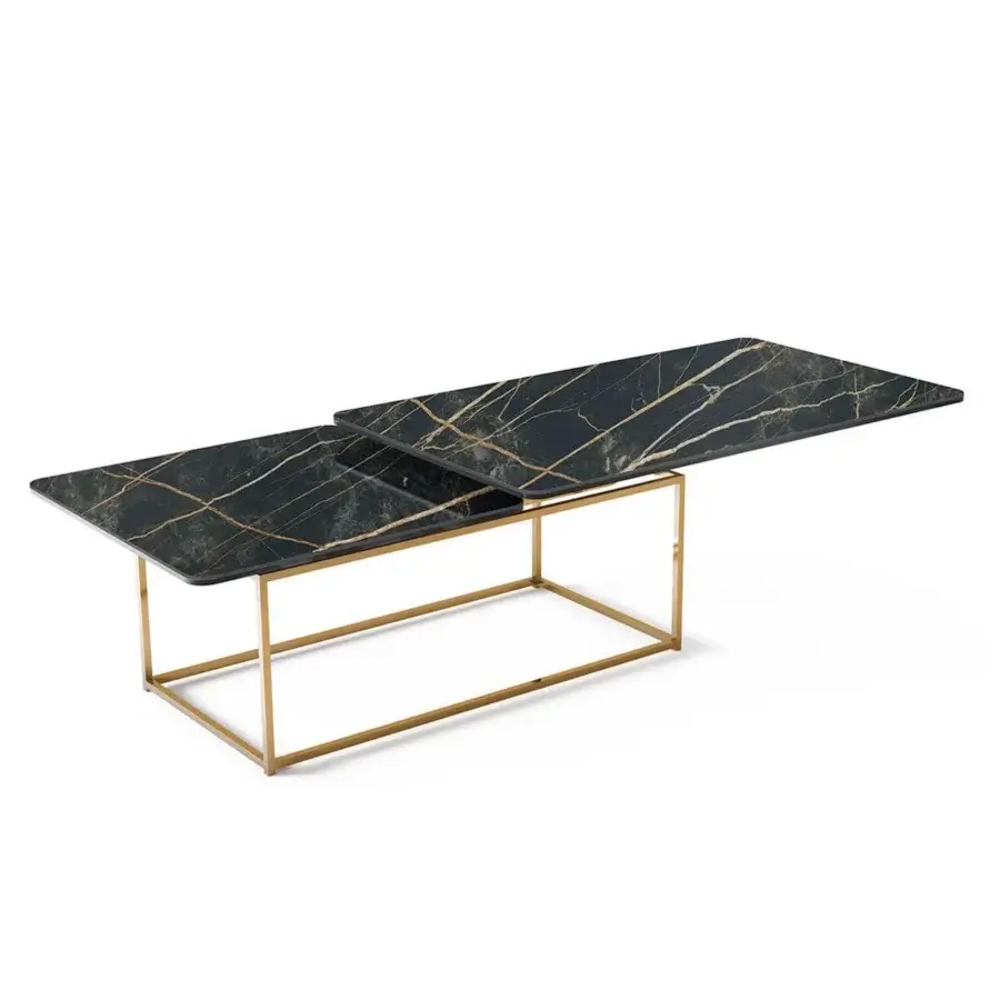 Distinguished Naos Amerigo coffee table crafted with a dark ceramic top and golden galvanized steel base exhibiting subtle veining