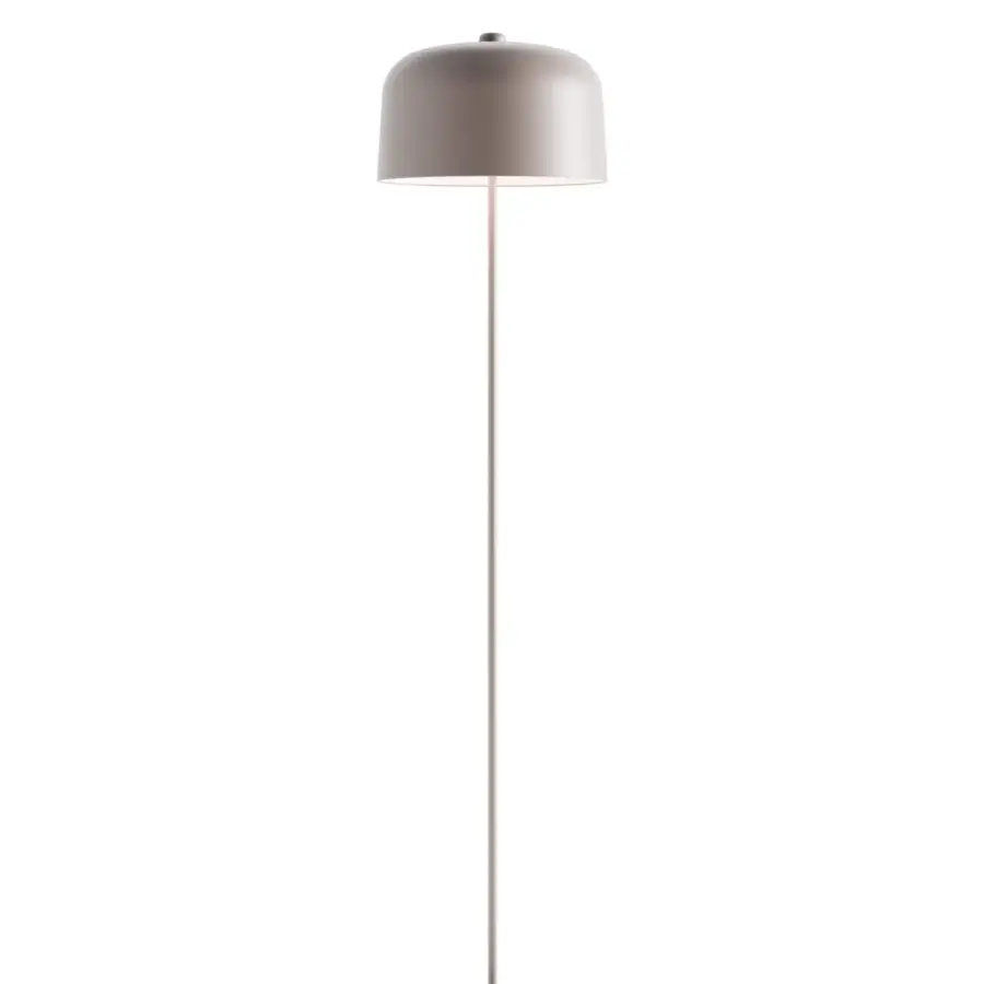 Elegant Luceplan Zile floor lamp with a slender silhouette crafted in light grey steel and bio-plastic material
